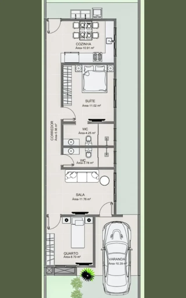 Planta de Casa Térrea 2 Quartos 1 Suíte