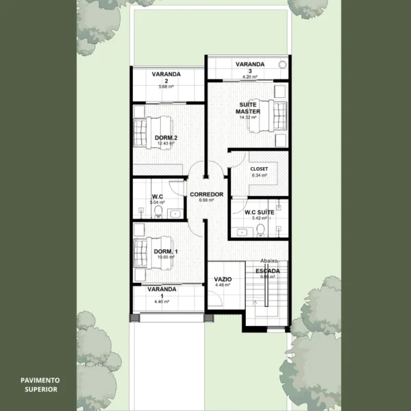 Planta Pronta de sobrado 3 quartos