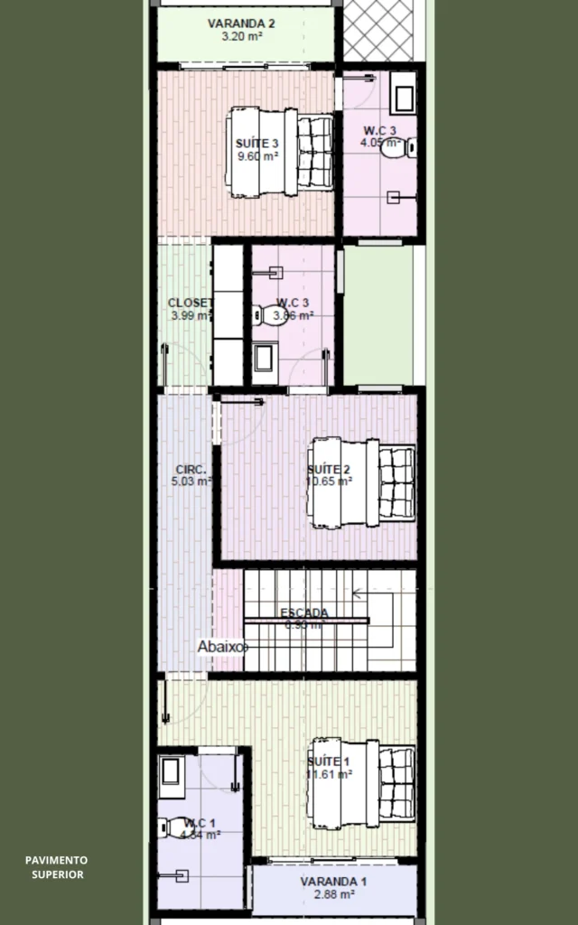 Planta de Sobrado 3 Quartos