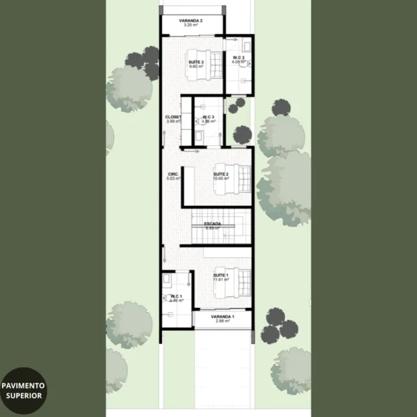 Planta de Sobrado 3 Quartos com Garagem | GM-016 - Imagem 5