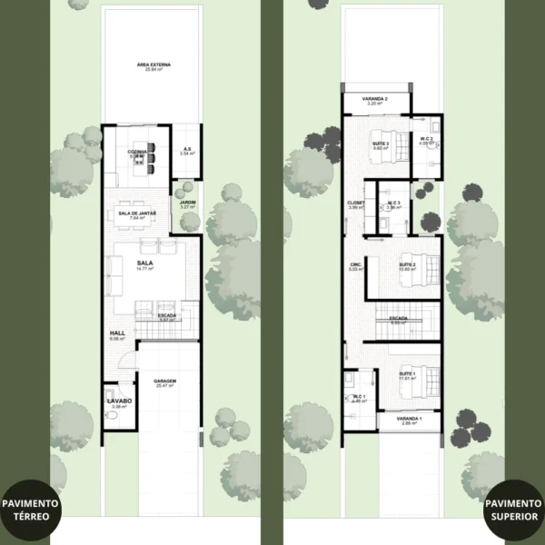Planta de Sobrado 3 Quartos com Garagem | GM-016 - Imagem 4