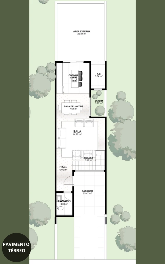 Planta de Sobrado 3 Quartos com Garagem 