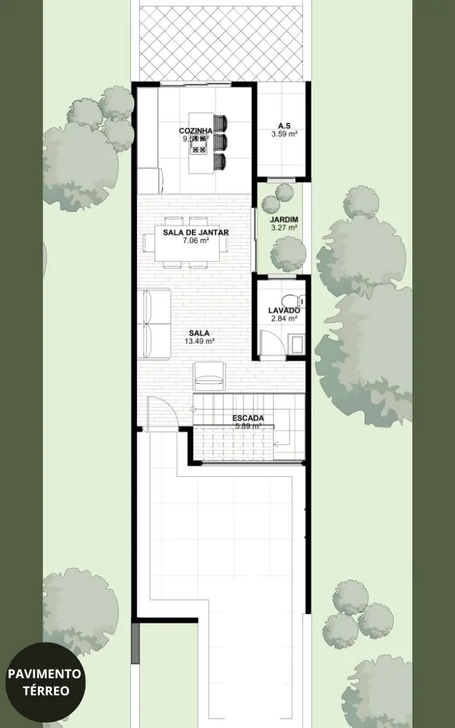 Planta de Sobrado 3 Quartos e Closet GM-012