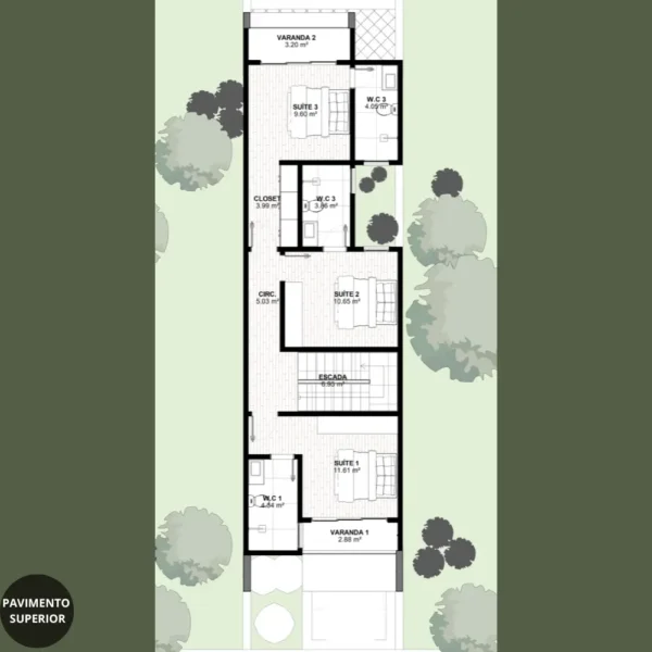 Planta de Sobrado 3 Quartos e Closet | GM-012 - Imagem 5