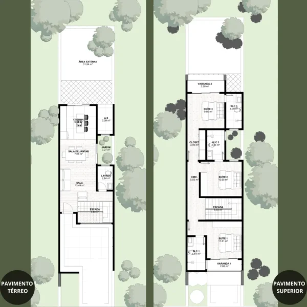 Planta de Sobrado 3 Quartos e Closet | GM-012 - Imagem 3