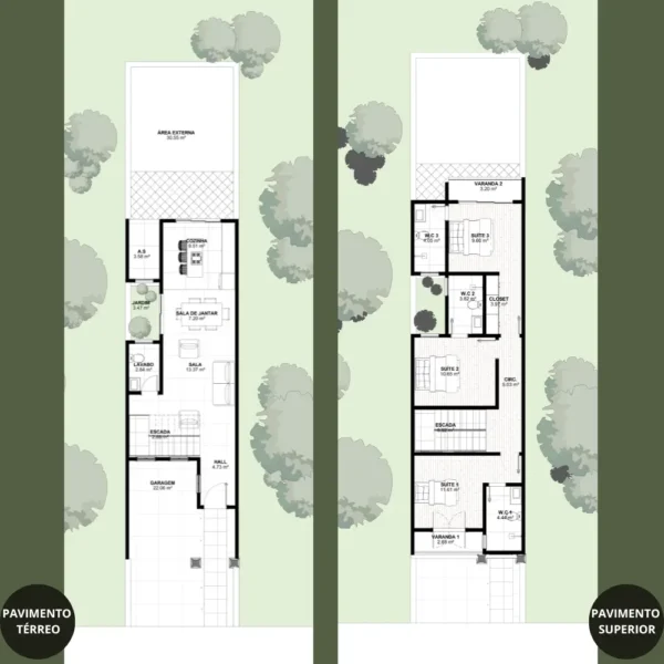 Planta de Sobrado 3 Suítes e Garagem | GM-020 - Imagem 3