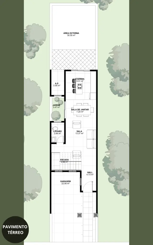 Planta de Sobrado 3 Suítes e Garagem _ GM-020