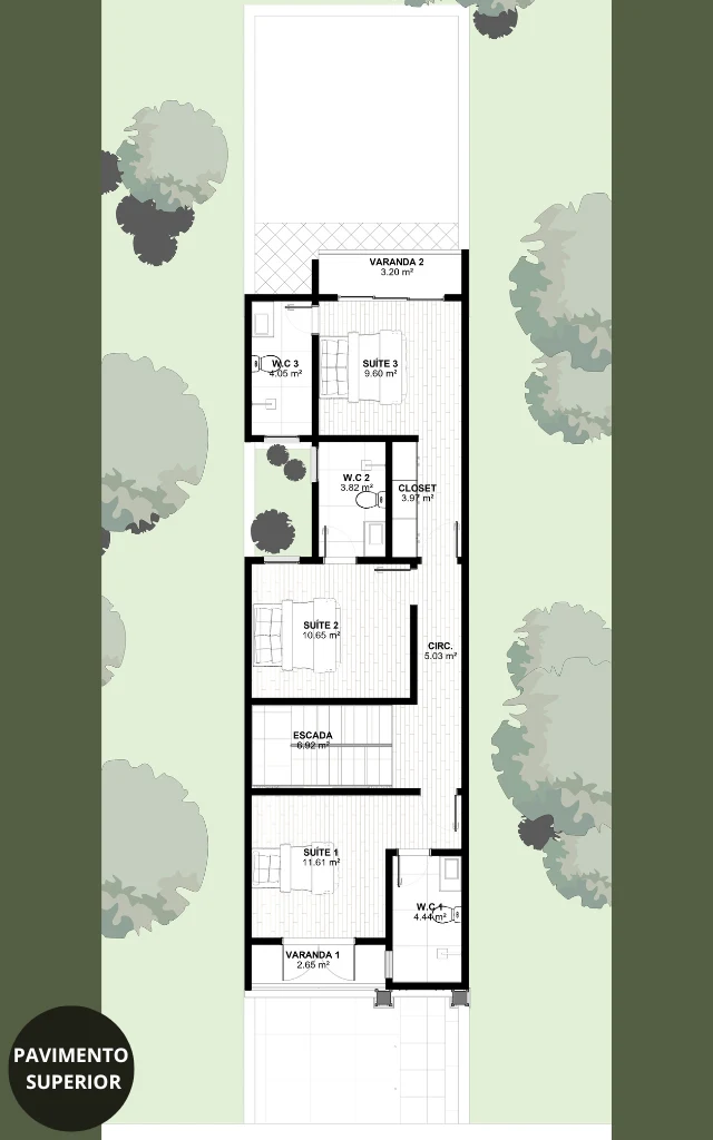 Planta de Sobrado Moderno com Quintal