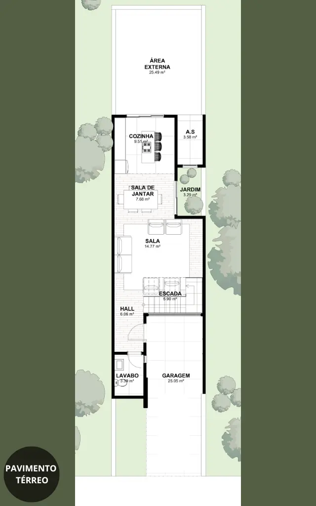Planta de Sobrado para Terreno 5m de Frente | GM-015