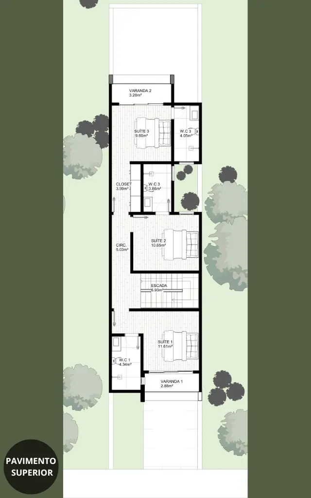Planta de Sobrado para Terreno 5m de Frente | GM-015