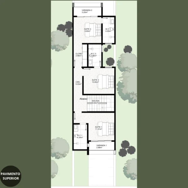 Planta de Sobrado para Terreno Estreito | GM-014 - Imagem 2