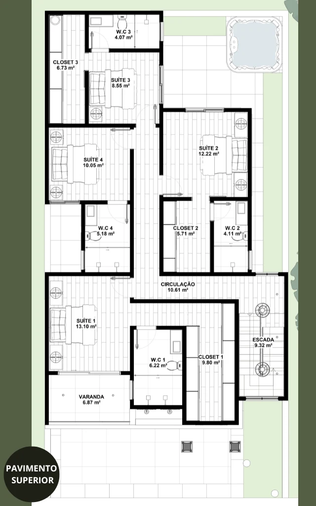 planta de sobrado moderno com 4 quartos