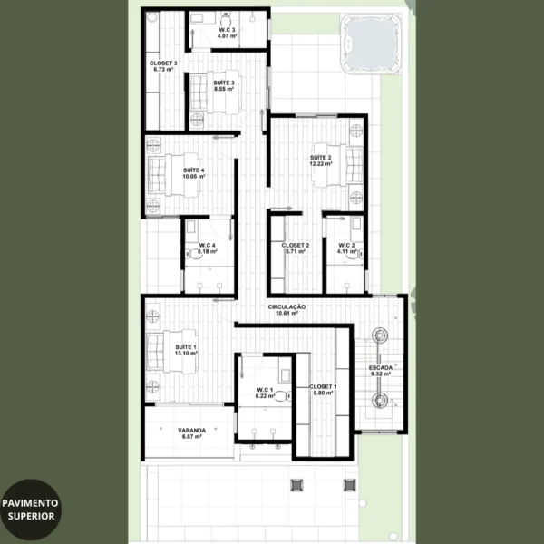 Planta de Sobrado Moderno com 4 Quartos | GM-024 - Imagem 2