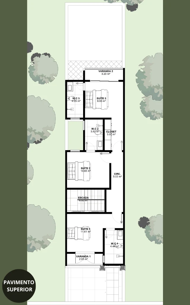 Projeto de Sobrado Otimizado com 3 Suítes | GM-022