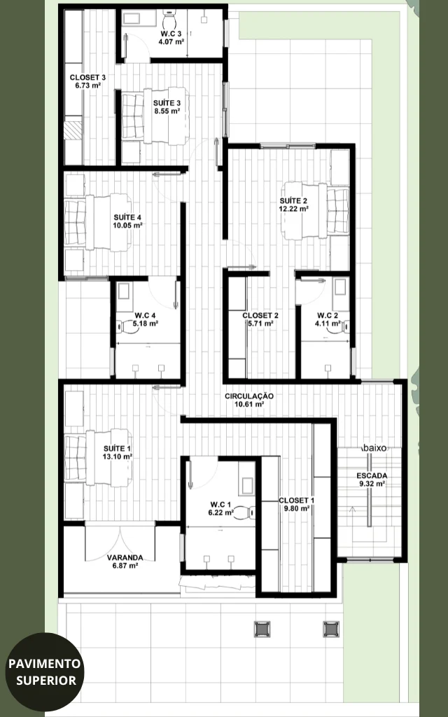 Projeto de Sobrado com 4 Quartos 