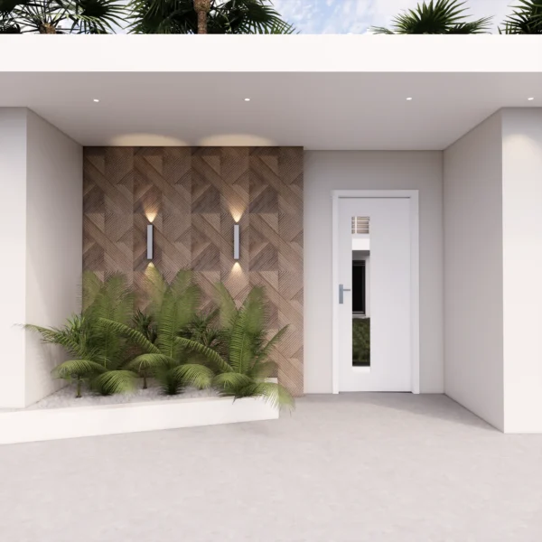 Uma fachada de muro simples com portão bem planejada