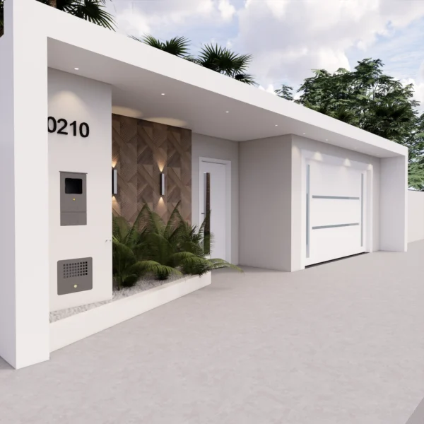 Uma fachada de muro simples com portão bem planejada