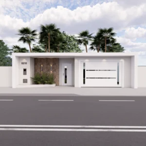 Uma fachada de muro simples com portão bem planejada