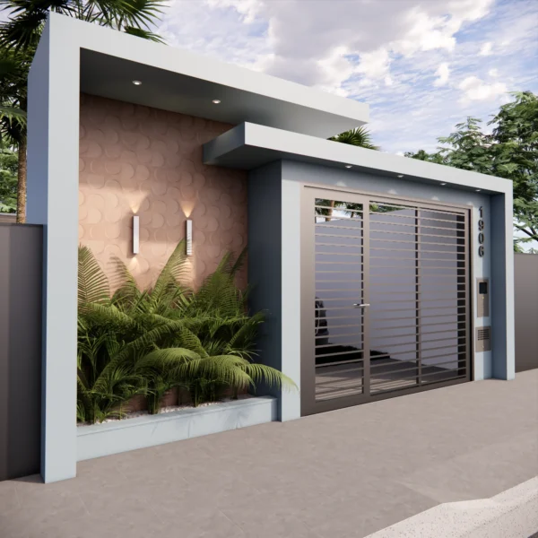 Projeto de Fachada de Muro com Portão de Garagem